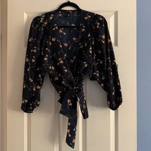 Aqua Floral Wrap Top